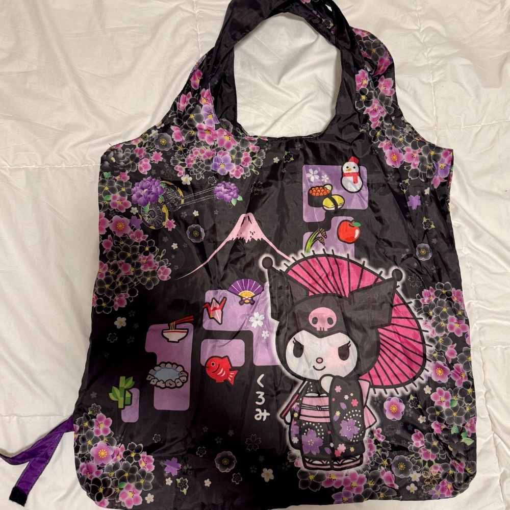 Japan Limited Kuromi Kimono Reusable Bag Mount Fuji 18" x 18" Hello Kitty Cafe